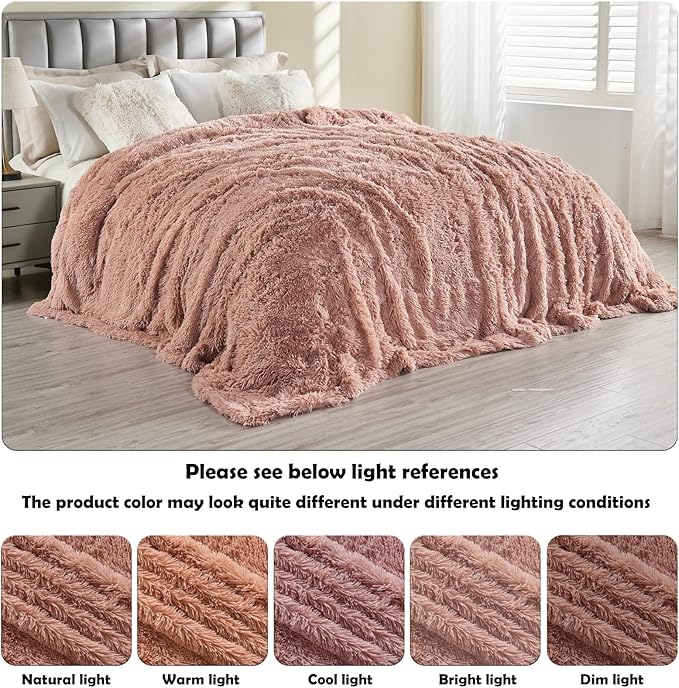 GONAAP Fuzzy Faux Fur Throw Blanket Queen Size Pink Super Soft Cozy Plush Fuzzy Shaggy Blanket for Couch Sofa Bed (Pink, Queen(90"x90"))