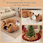 Odoland Reindeer Cat Tunnels Bed with 20 Kitten Toys for Indoor Cats, Plush Cats Couch Tunnel Bed - Kittens Cave Donut Tunnel - Detachable Soft Cat Bed and Variety Kitty Toy Set