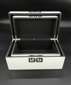 Galt International Storage Box Set Decorative Storage Box w/Hinged Lid Classic Design Wood Decor Boxes with Geometric Clasp Storage for Bedroom & Home - Set of 2 (White & Silver)