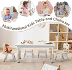 Kids Study Table and Chairs Set, Height Adjustable Toddler Table and Chair Set for Kids Ages 3-8, Graffiti Desktop (Burlywood - 1)