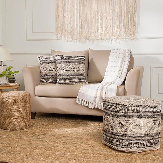 REDEARTH · Tufted Pouf Ottoman with Filler Textured Storage Cube Bean Bag Pouffe Footrest for Living Room, Bedroom, Nursery, Kidsroom; 100% Cotton (17.5"X17.5"X17.5", Diamond Virgule)