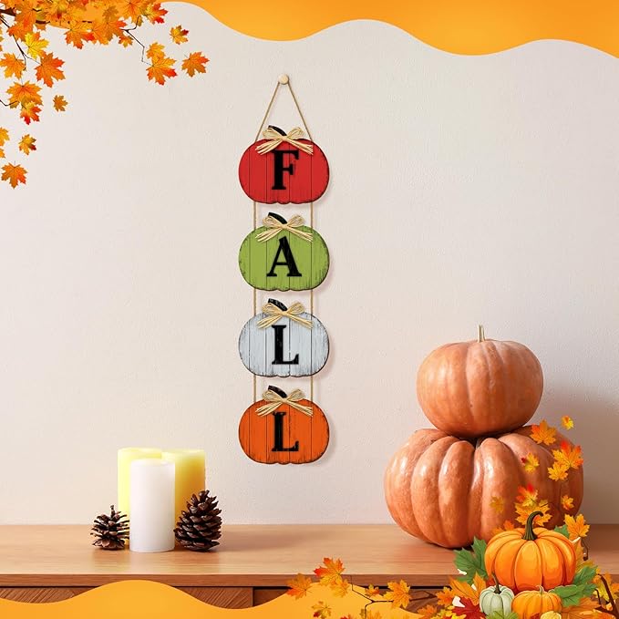 Fall Decorations for Home Fall Pumpkin Door Sign, Rustic Farmhouse Thanksgiving Wall Decorations Wooden Hanging Signs for Porch Yard Seasonal Autumn Home Decor