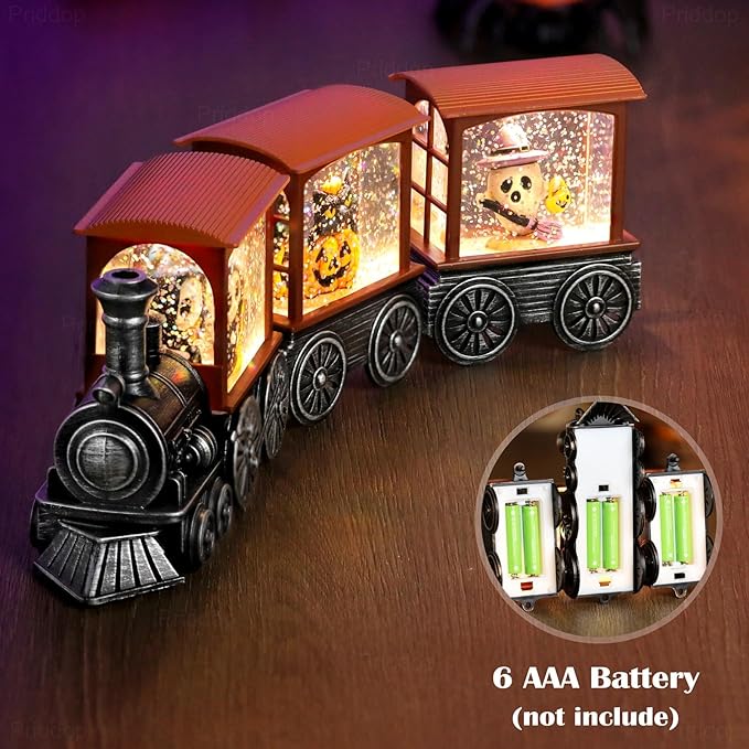 Halloween Snow Globe Train Skeleton Reaper Black Cat Pumpkin Ghost Classic Relief Texture Battery Powered LED Glitter Halloween Decorations Indoor