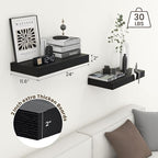 Deep Floating Shelves for Wall, 24W x 12D Black Floating Shelves Set of 2, 12'' Deep Large Wood Shelves for Living Room Bathroom Laundry Room Bedroom Kitchen Home Office - Black