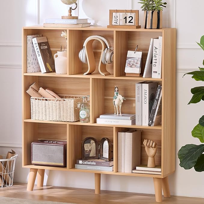 LEYAOYAO Wooden 8 Cube Book Shelf - Natural 3 Tier