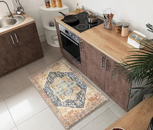 Keen Home Design 2x3 Rug - Machine Washable Entry Rug with Non-Slip Backing, Ideal for Enteryway, Kitchen, Bathroom, Laundry Room - Vintage, Easy Clean, Durable, Low Pile Rug - (2' x 3')