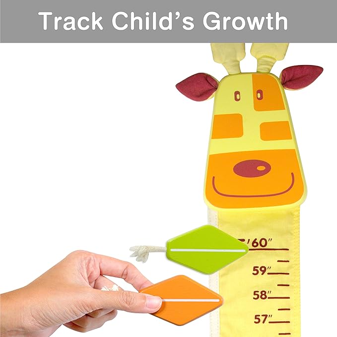 Wood and Fabric Wall Growth Chart, Height Measurement, Scale, Ruler for Kids (Giraffe)