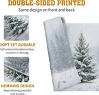 Winter Placemats Set of 4, 12x18 Inch Christmas Pine Tree Snowflake Linen Table Mats Seasonal Washable Farmhouse Place Mats for Kitchen Dining Xmas Holiday Party Decor