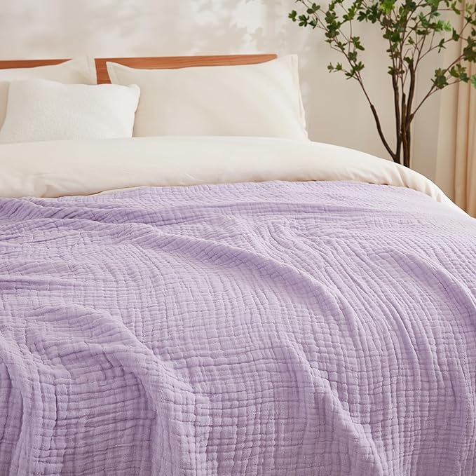 EMME Cotton Blanket Twin XL for Bed Soft Muslin Blankets 66"x90" Lightweight Breathable Layering Bedspread Coverlet All Season Gauze, Lavender