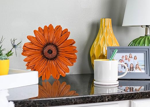 NAT & Jules Gerbera Daisy Flower Shaped Dimensional Indoor Outdoor 12 inch Cast Resin Decorative Garden Stepping Stone, Patio, Walkway Sculpture Yard Art, Orange
