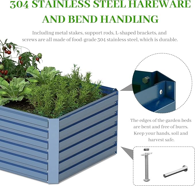 6x3x2 ft Raised Garden Bed, Large Metal Planter Raised Beds, Planters for Outdoor Plants for Vegetables, Flowers, Herbs, Fruits, and Succulents.(4 Pcs, Blue)