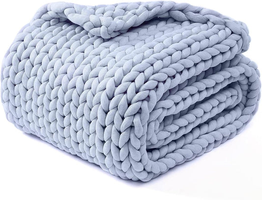 YnM Chunky Throw Blanket, Medium-Weight, Hand Knitted, Skin Friendly, Ventilated and Breathable, Machine Washable, Home Décor Piece for Couch, Sofa and Bed (Atlantis Blue, 50x70 Inch)