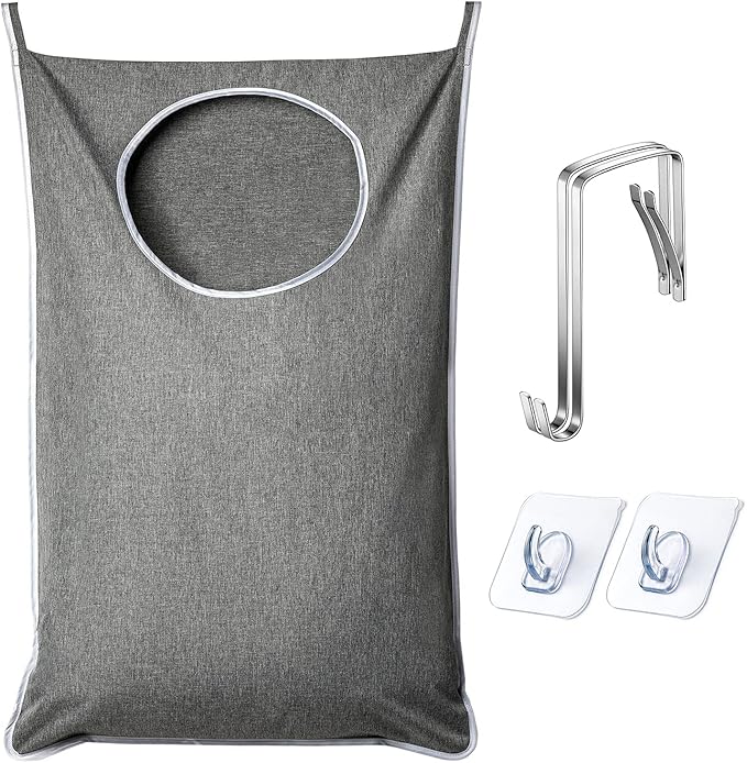 XL Hanging Laundry Hamper, Extra Large Tear-resistance Door Hamper with 2 Types Hooks for Dirty Clothes, Save Bathroom Space Hanging Laundry Bag (36.5x 22 Inch,Grey)