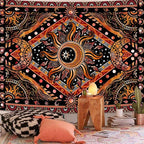 Lunerfex Hippie Sun and Moon Tapestry Bohemian Celestial Tapestries Aesthetic Tapestry for Bedroom and Living Room Decor Sun and Moon 36×48 Inches