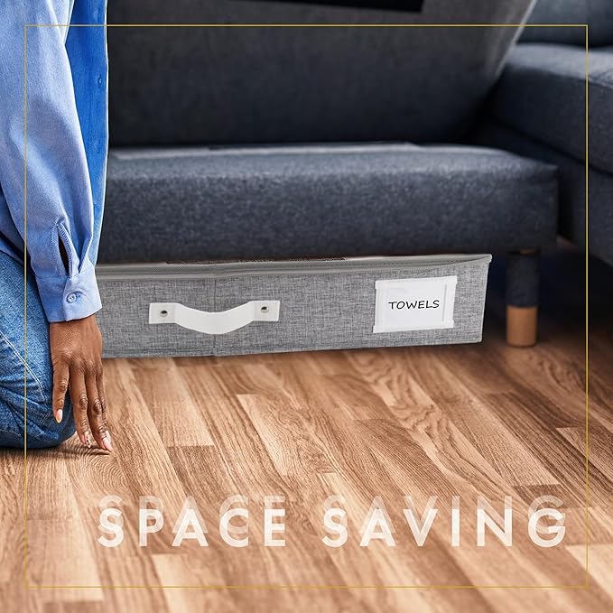 HOMELUX THEORY 2pc Under Bed Storage Containers, Bedroom Under the Bed Drawer Storage Organizer with Bins and Lids, Large Underbed Clothes Storage Box Ideal for Blanket, Fabric, & Shoes (LightGray)