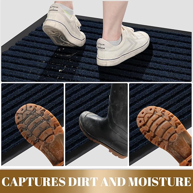 Yimobra Front Door Mat Outdoor Indoor Entrance, 100% Waterproof All-Season All Weather Doormat, Welcome Matt Outside Entry, Non Slip, Low Profile, Heavy Duty Patio Porch Floor Mats,29.5 x 17,Navy Blue