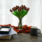 Mandy's Artificial Tulips 20 Stems Brown PU Faux Flowers for Wedding Home Decor 13.5 Inch