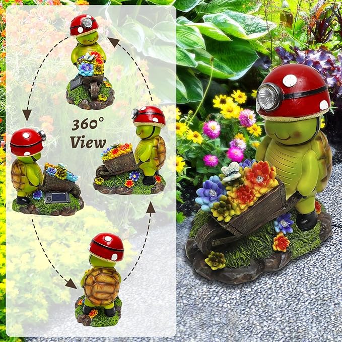SunGlee Solar Light Turtle Outdoor Garden, Turtle Solar Light for Outdoors Yard Patio Decor 4 LED Sun Powered Outsides Turtles Decor Light Up Garden Statue Gardening Gift for Women Mother Decoration