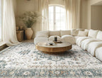Washable Area Rugs for Living Room - 5x7 Neutral Vintage Distressed Floral Farmhouse Boho Large Soft Floor Rug Indoor Non Slip Carpet for Living Room Bedroom Dining Room Office - Green/Grey
