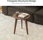 100% Solid Oak Round Side Table Set of 2, Small Bedside Table for Small Spaces, Living Room End Table with Stable Frame, Modern Nightstand for Bedroom Couch(Walnut, 17.71" D x 19.68" H)
