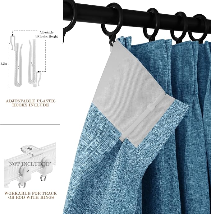Full Blackout Privacy Curtains, 240 Inch Extra Wide Linen Blend Drapes, Pinch Pleat Window Drapery for Room Divider Storage/Space Room Separation, 1 Panel, W 240" x L 108", Blue