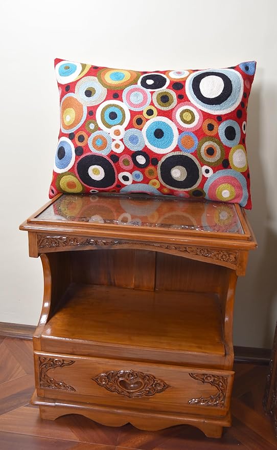 Lumbar Red Polka Dots Decorative Pillow Cover Contemporary Pillowcase Farmhouse Chair Cushion Modern Outdoor Pillowsham Couch Cushion Hand Embroidered Wool Size - 14x20