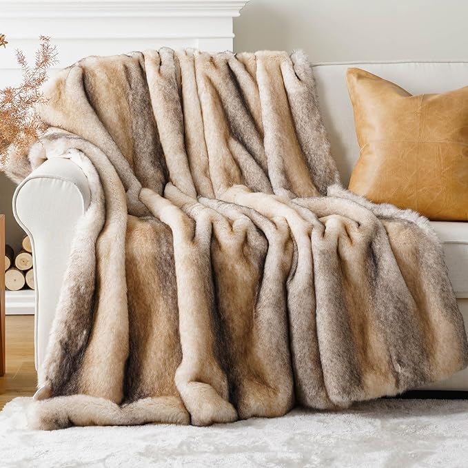 BATTILO HOME Luxury Faux Fur Throw Blanket, Soft Cozy Mink Fur Blanket for Couch, Sofa, Chair, Bed, Thick Warm Fall Fur Throw Blankets, 50"x60"