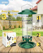 iBorn Metal Bird Feeders for Outdoors Hanging,Wild Bird Feeders for Cardinal,18cm Large Roof&Tray New Green 6 Port (Seed is not Included)