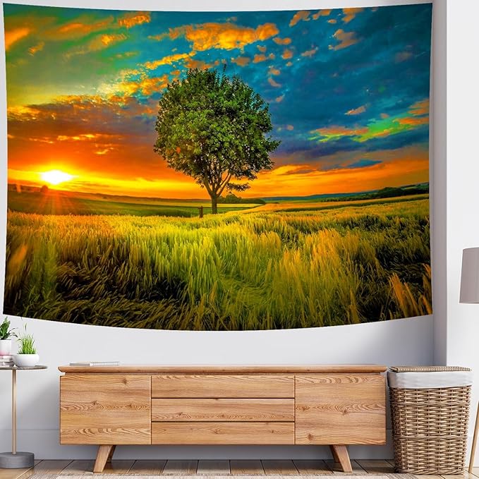 Delur Sunset Tree of Life Tapestry Forest Nature Landscape Wall Hanging Tapestry Scenic Tree Woodland Natural Sunrise Headboard for Bedroom Living Room Home Decor (51.2" x 59.1")