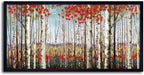 Large Framed Wall Art for Living Room Bedroom Modern Wall Decor of Red Leaves White Birch Tree Forest Giclee Painting Artwork Wall Decoration 29x58 Large Size Black Framed