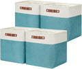 DULLEMELO Square Storage Cubes Baskets for Gifts Empty, 12 inch Cube Stroage Bins Linen Closet Organizers and Storage Baskets for Toy Nursery Shelves Bedroom Storage(4 Pack - 12" White&Teal)