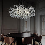 Modern Crystal Chandeliers for Dining Room, 40" Round Silver Tree Branches Chandeliers, Large Dining Room Over Table Chandeliers Lights Fixture, Branches and Crystals Ceiling Light Fixtures