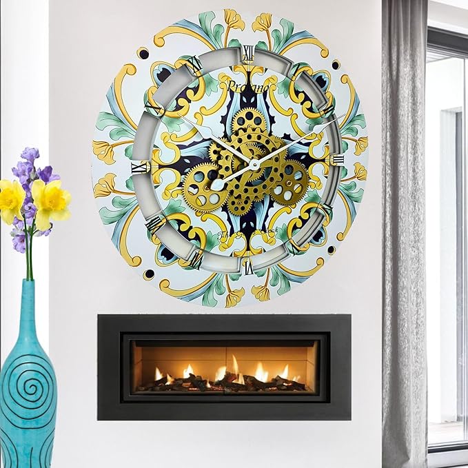The Gears Clock 24 inches Round Italy Collection Wall Clock with Moving Gears Italy LINE (Praiano)