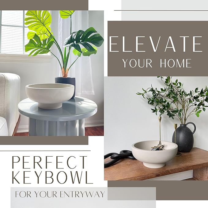 OAKOA Concrete Fruit Bowl for Kitchen Counter - Large Decorative Bowls for Home Decor - Modern Key Bowl for Entryway Table - Pedestal Bowl for Keys