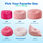 Hobestluk 3 in 1 Bean Bag Chair Giant Bean Bag Chairs for Adults with Chevron Plush Fur Cover Convertible Bean Bag Floor Cushion with Machine Washable Cover for Living Room (Chevron Plush Pink)