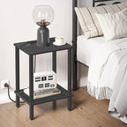TUTOTAK End Table with Charging Station, Set of 2, Small Side Table, Nightstand Bedside Table, 2-Tier Storage Shelf for Small Space, Living Room, Bedroom Marble Black TB01BMK041
