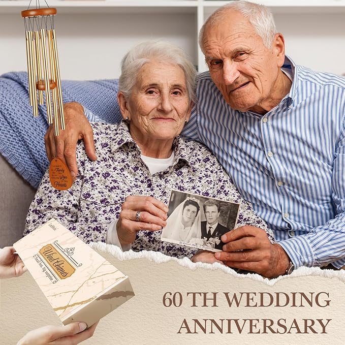 60th Wedding Anniversary Wind Chime, Happy 60th Anniversary Romantic Gifts for Couple, Parents, Wife, Husband, Friends, Diamond Wedding Anniversary's Keepsake Gifts Ideas