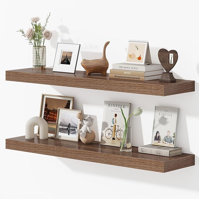 Dreamland 40 Inches Floating Shelves for Wall, 9.3" Deep Long Floating Shelves Set of 2, Large Display & Storage Shelf, Wall Shelf for Bathroom Bedroom Living Room Kitchen Office, Walnut