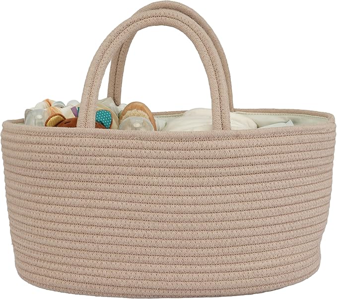 Diaper Caddy Organizer Cotton Rope Baby Basket Nursery Storage and Portable Tote Bag for Car Ideal Baby Shower Gifts and Registry Must-Have for Newborn Essentials Large konjak