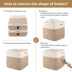 OIAHOMY 13 Kallax Inch Cube Storage Bins, 3-Pack Cotton Rope Woven Baskets for Organizing, Kallax Insert Storage Baskets for Shelves, Baby Nursery, Closet Organizer, 13*13*12.6IN, Brown & White