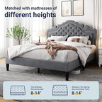 Allewie Queen Size Bed Frame with Adjustable Velvet Tiara Headboard, Upholstered Diamond Button Tufted Platform Bed, Wood Slats Support, No Box Spring Needed, Light Grey