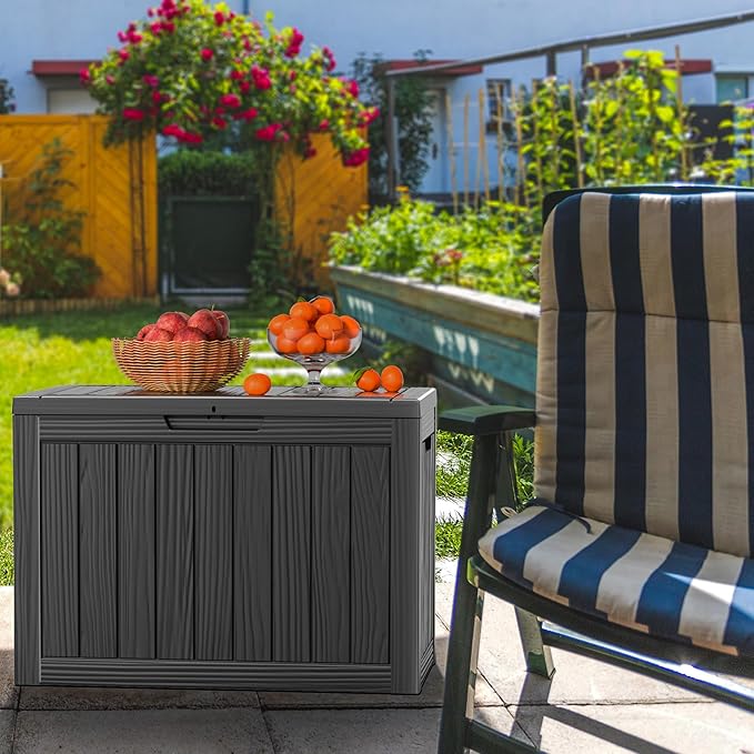 Vixzen 45 Gallon Resin Deck Box, Lockable Outdoor Storage Box for Patio Cushions Storage Furniture,Garden Tools, Pool Supplies, Weatherproof and UV Resistant