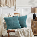 Fancy Homi 2 Packs Teal Decorative Throw Pillow Covers 18x18 Inch for Living Room Couch Bed Sofa, Rustic Farmhouse Boho Home Decor, Soft Corss Corduroy Patchwork Textured Square Cushion Case 45x45 cm