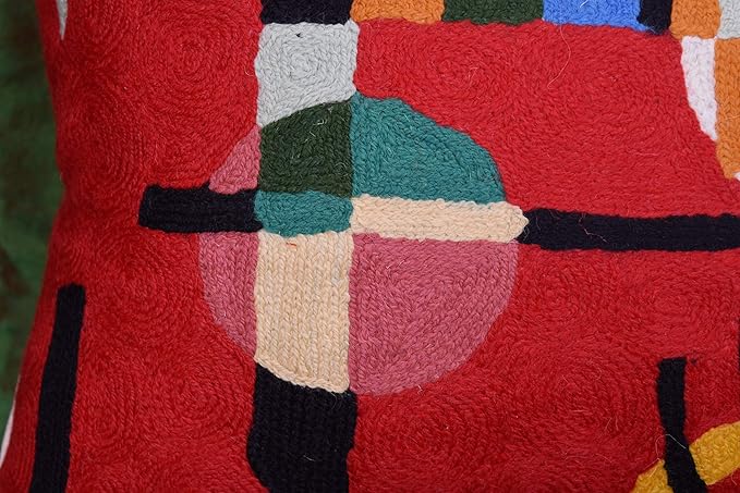 Lumbar Kandinsky Red Modern Pillow Cover Counterweights Mid Century Chair Cushions Red Abstract Pillowcase Red Contemporary Pillowsham Couch Cushions Handmade Wool Size 14x20
