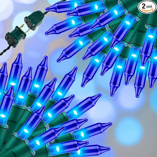 300LIGHTS(2*150L) Blue Extra-Bright with End Connectors Christmas Decorative Lights 19.44m UL Certified Mini String Light Set Waterproof for Home Garden Holiday Tree Party Patio Decor Wedding