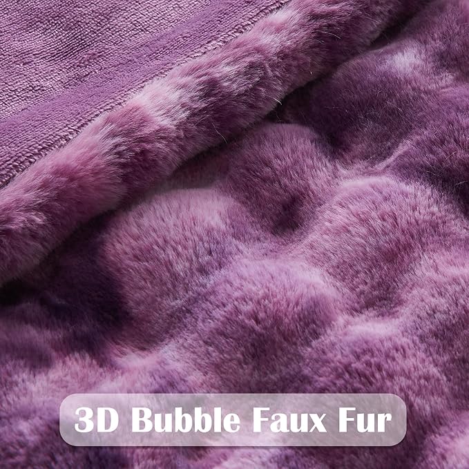 NEWCOSPLAY Faux Fur Twin Blanket Tie-dye Violet Purple Luxury Fluffy Thick Warm Bubble Blanket for Couch Sofa Bed 700GSM (Tie-dye Violet Purple, Twin(60"x80"))