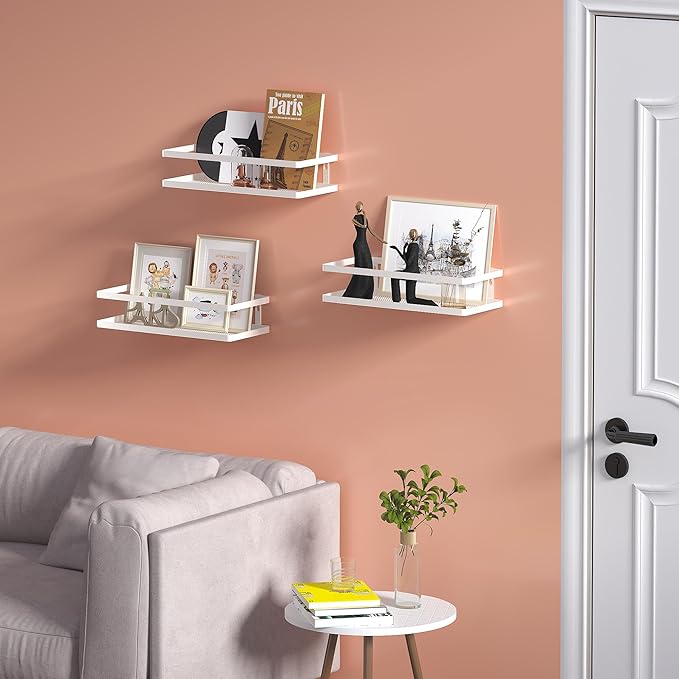 PUSDON Hanging Storage Baskets Organizer Wall Mount, Metal Wire Storage Bin Rack for Kitchen Bathroom Shower Spice Shelf Home Decor Essentials White-2 Packs (Guardrail)