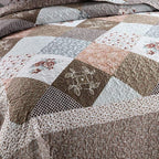 NEWLAKE Quilt Bedspread Sets-Checkered Floral Reversible Coverlet Set,Queen Size