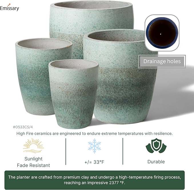 Emissary Home and Garden Bullet 11.5 in. Coastal Splash Ceramic Round Planter (11.5 in. L x 11.5 in. W x 14 in. H) with Drainage Hole