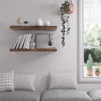 Floating Shelf, Set of 2 Wall Shelf, 36 in W x 12.75 in D x 2 in H Wooden Floating Wall Shelf with Invisible Brackets for Living Room/Bedroom/Bathroom/Kitchen Storage and Decor, Rustic Brown
